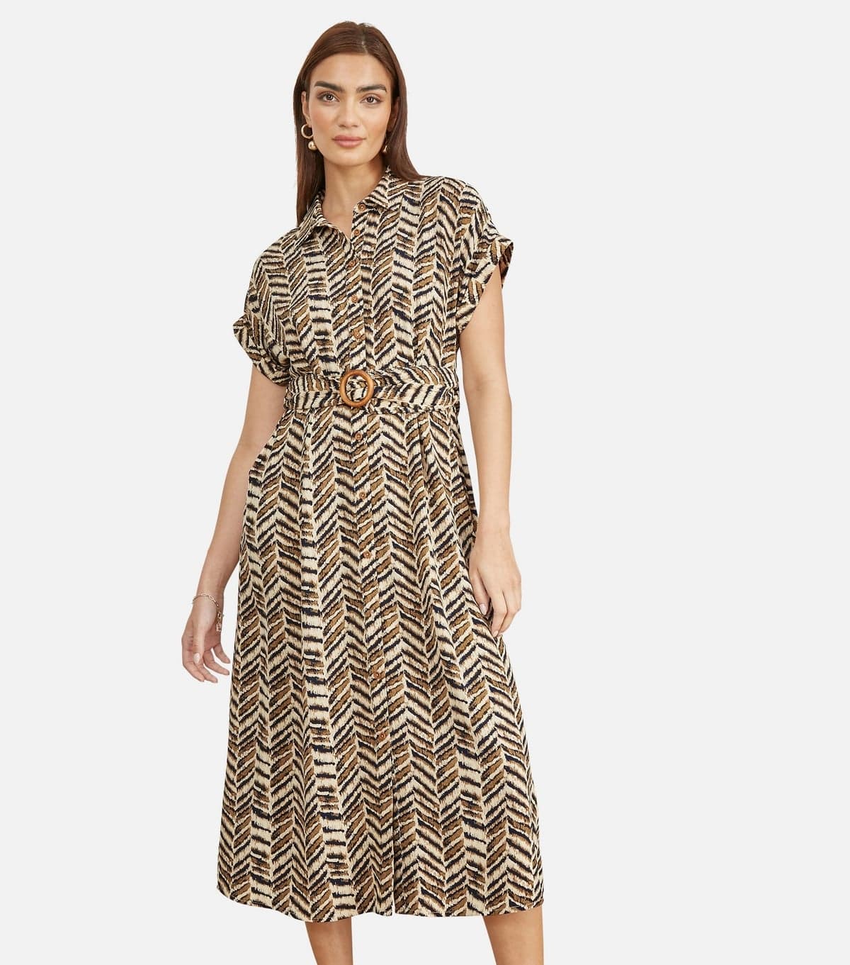 Yumi Women's Black Chevron Print Shirt Dress Yumi New Look