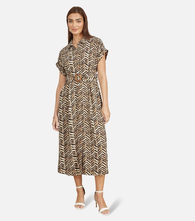 Yumi Women's Black Chevron Print Shirt Dress Yumi New Look - 2