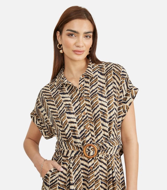 Yumi Women's Black Chevron Print Shirt Dress Yumi New Look - 3