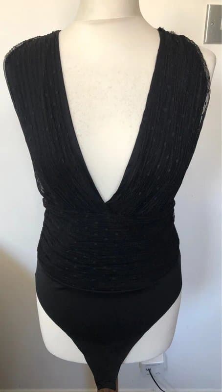 Zara Zara Deep V ruched organza / dotty bodysuit with cross back - M