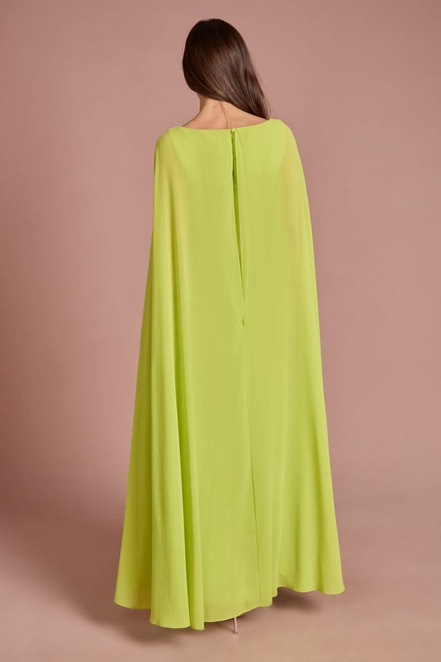 Coast Coast Women's Cape Sleeve Sweetheart Neckline Pleated Maxi Dress in Chartreuse - 3