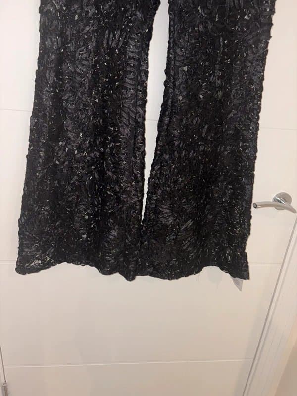 ASOS Asos Luxe Black kick flare tailored Lace Mesh Trousers Size 14 Occasion Party see through
