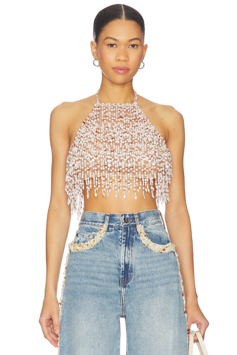 revolve Pearl Dust Embroidery Halterneck Top