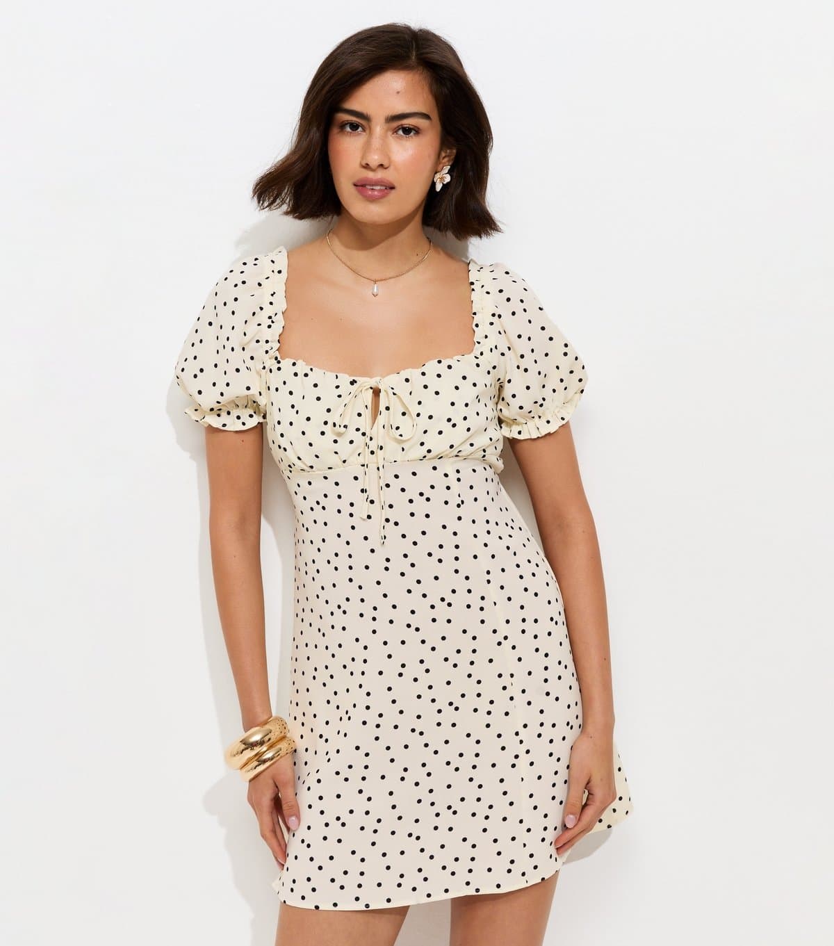 New Look Women's White Spot Print Milkmaid Mini Dress New Look