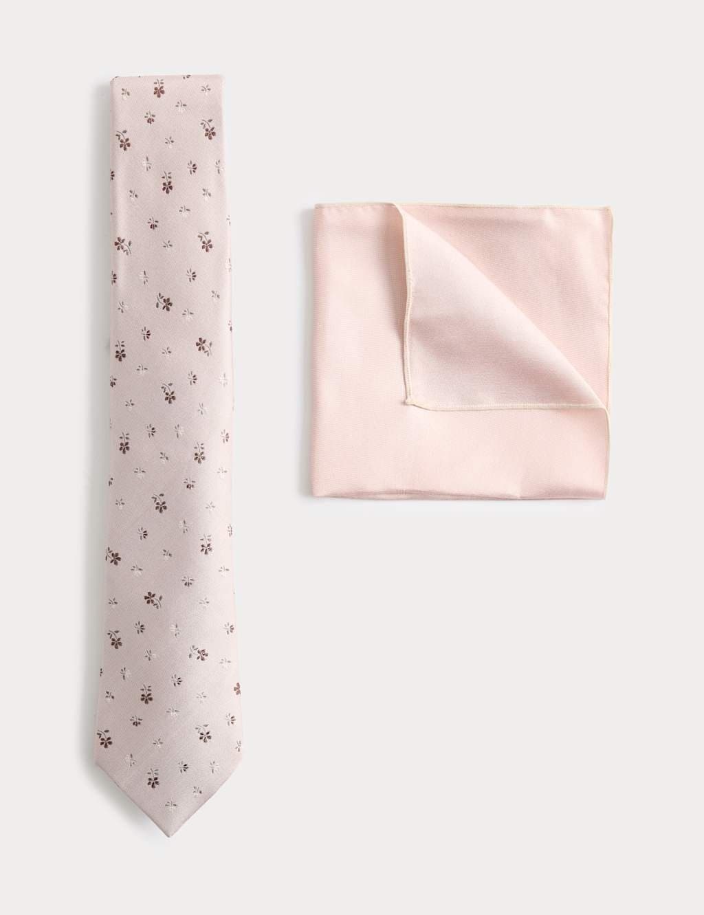 Marks & Spencer M&S Pure Silk Ditsy Floral Tie and Handkerchief Set Pink