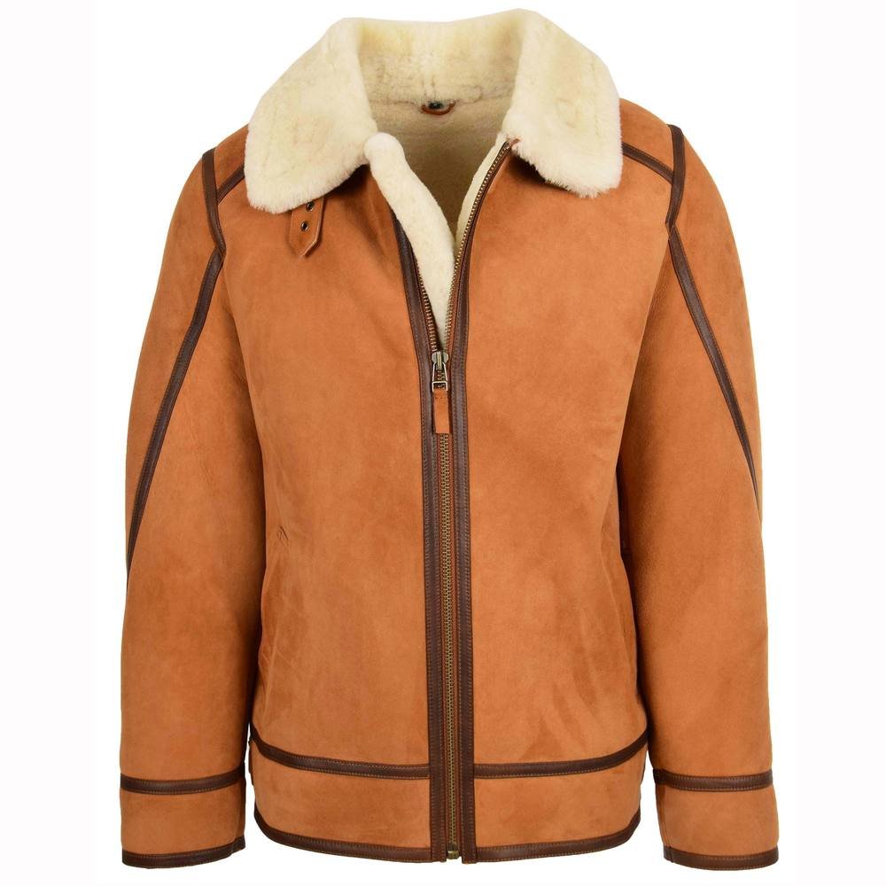 House of Leather House of Leather Men's Mens Real Sheepskin Aviator Jacket Dean Tan - 4