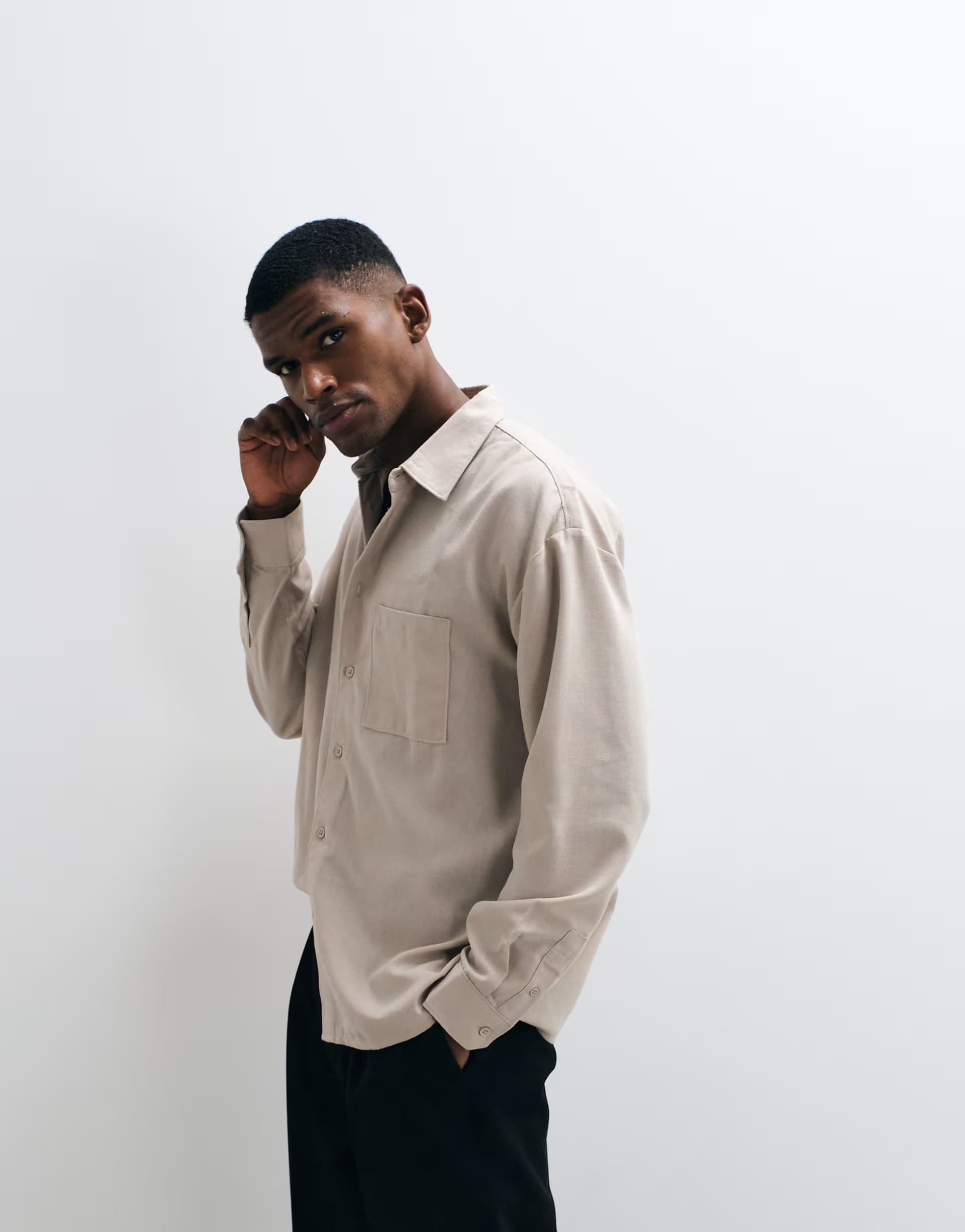 ASOS New Look linen look oversized long sleeve shirt in stone