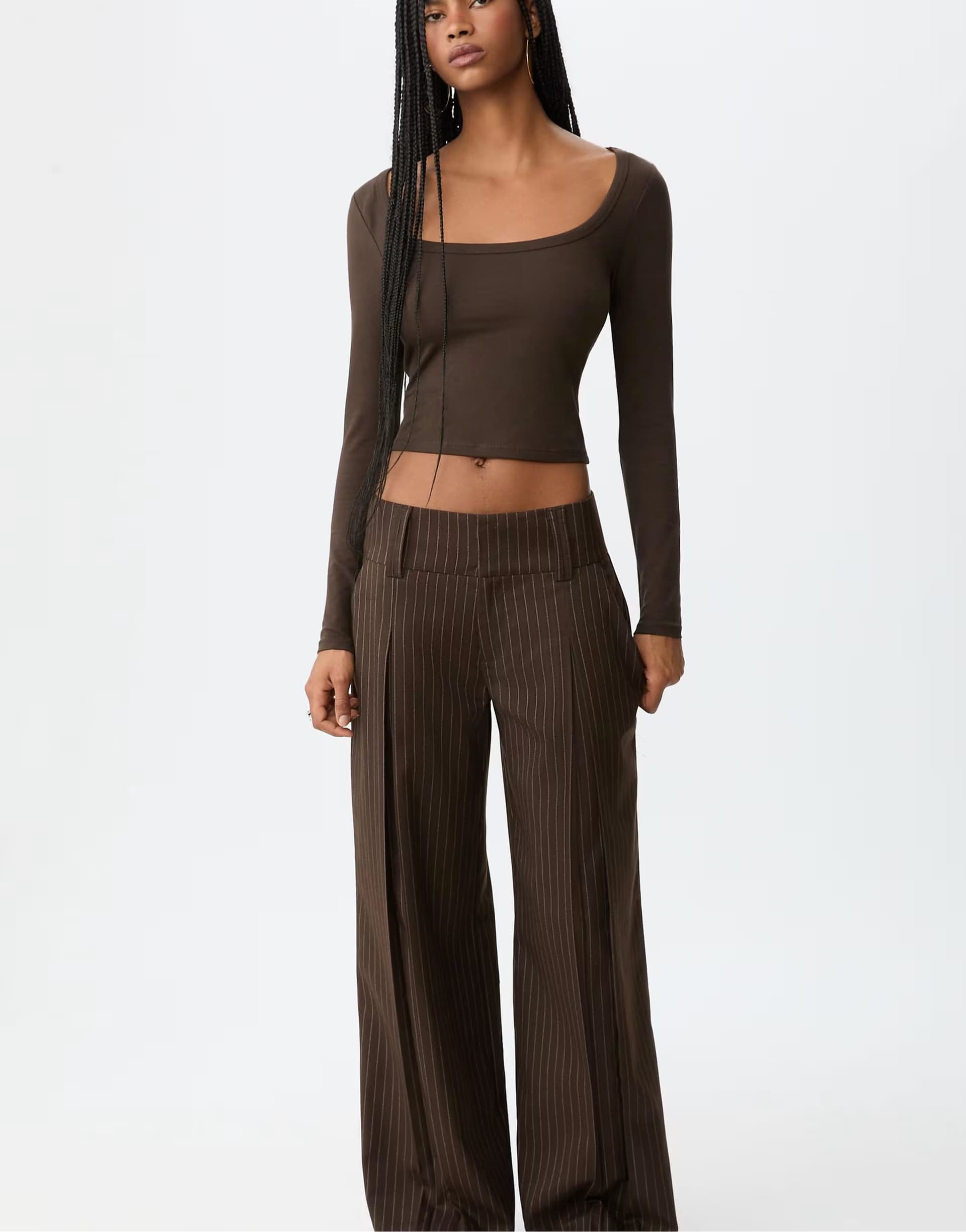 ASOS Stradivarius Smart trousers with striped waistband in brown