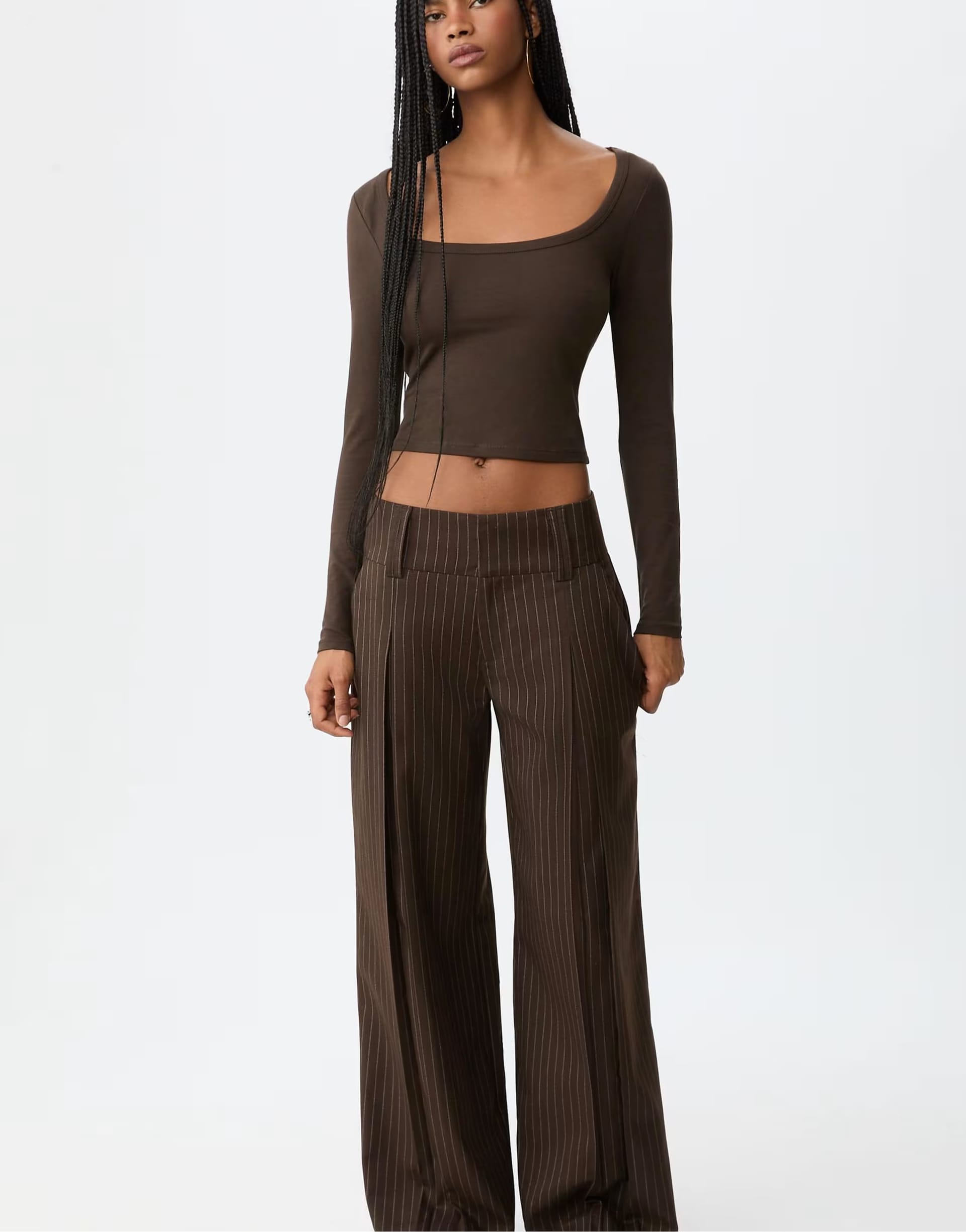 ASOS Brown Striped Waistband Wide-Leg Trousers