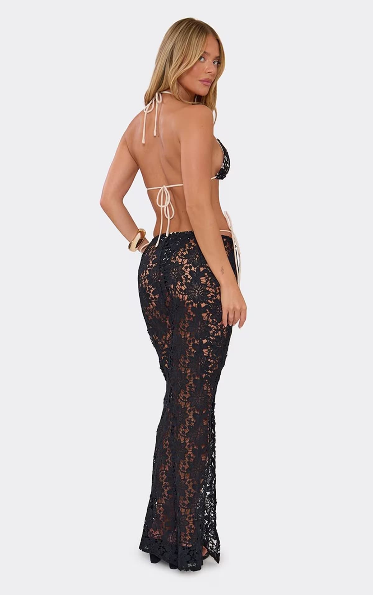 EGO Crochet Look Maxi Beach Skirt In Black, Women's Size UK 6