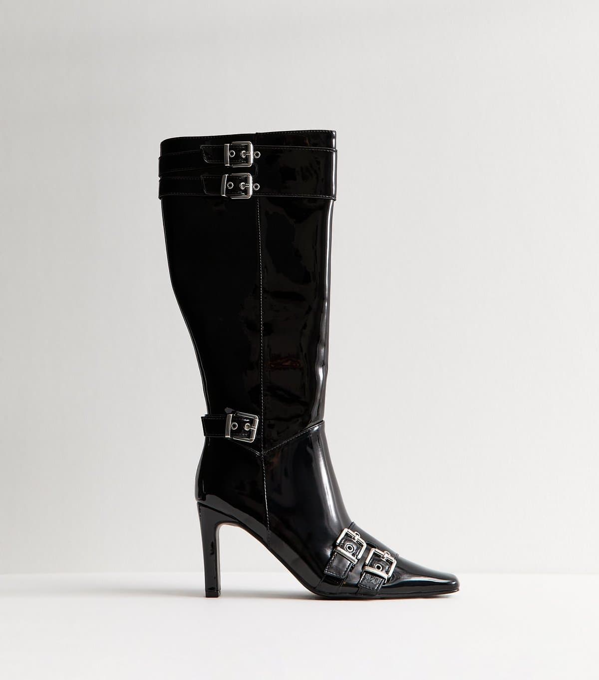 Public Desire Women's Black Ines Buckle Heeled Boot Public Desire New Look