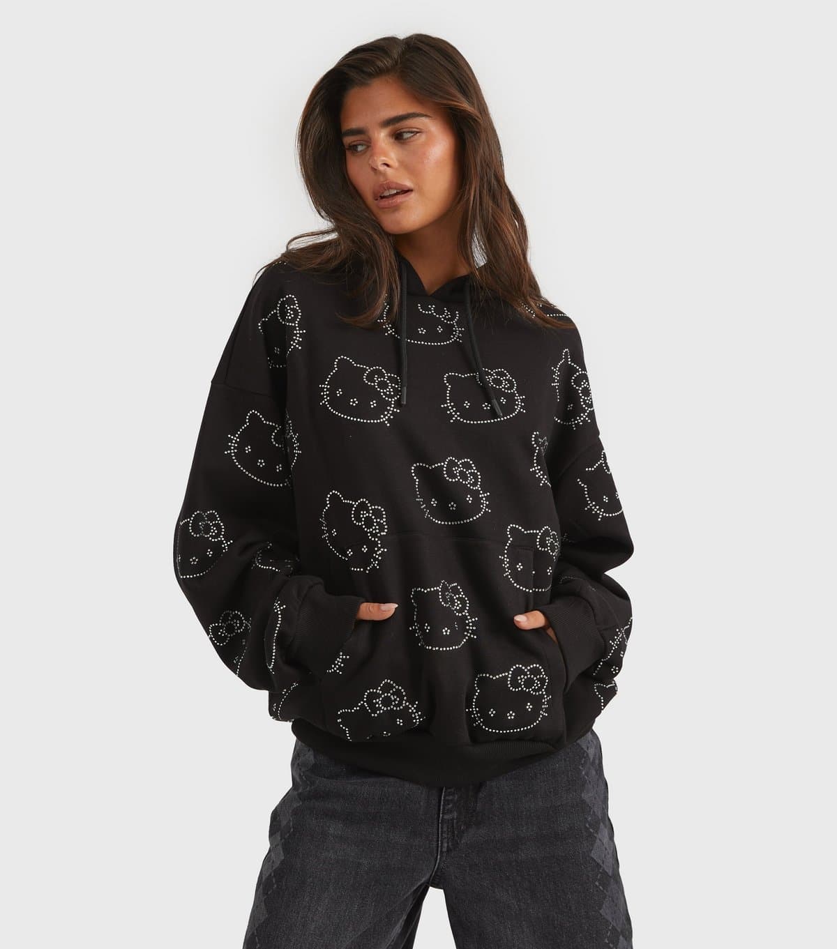 Skinnydip Women's Black Diamante Hello Kitty Hoodie Skinnydip New Look