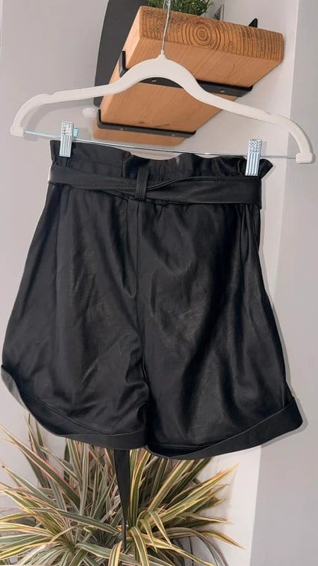 ASOS Black Leather Paper Bag Shorts