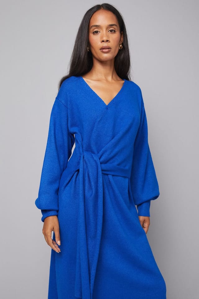 Wallis Wallis Women's Slouchy Wrap Knitted Midi Dress in Cobalt - 2