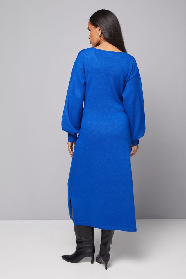 Wallis Wallis Women's Slouchy Wrap Knitted Midi Dress in Cobalt - 3
