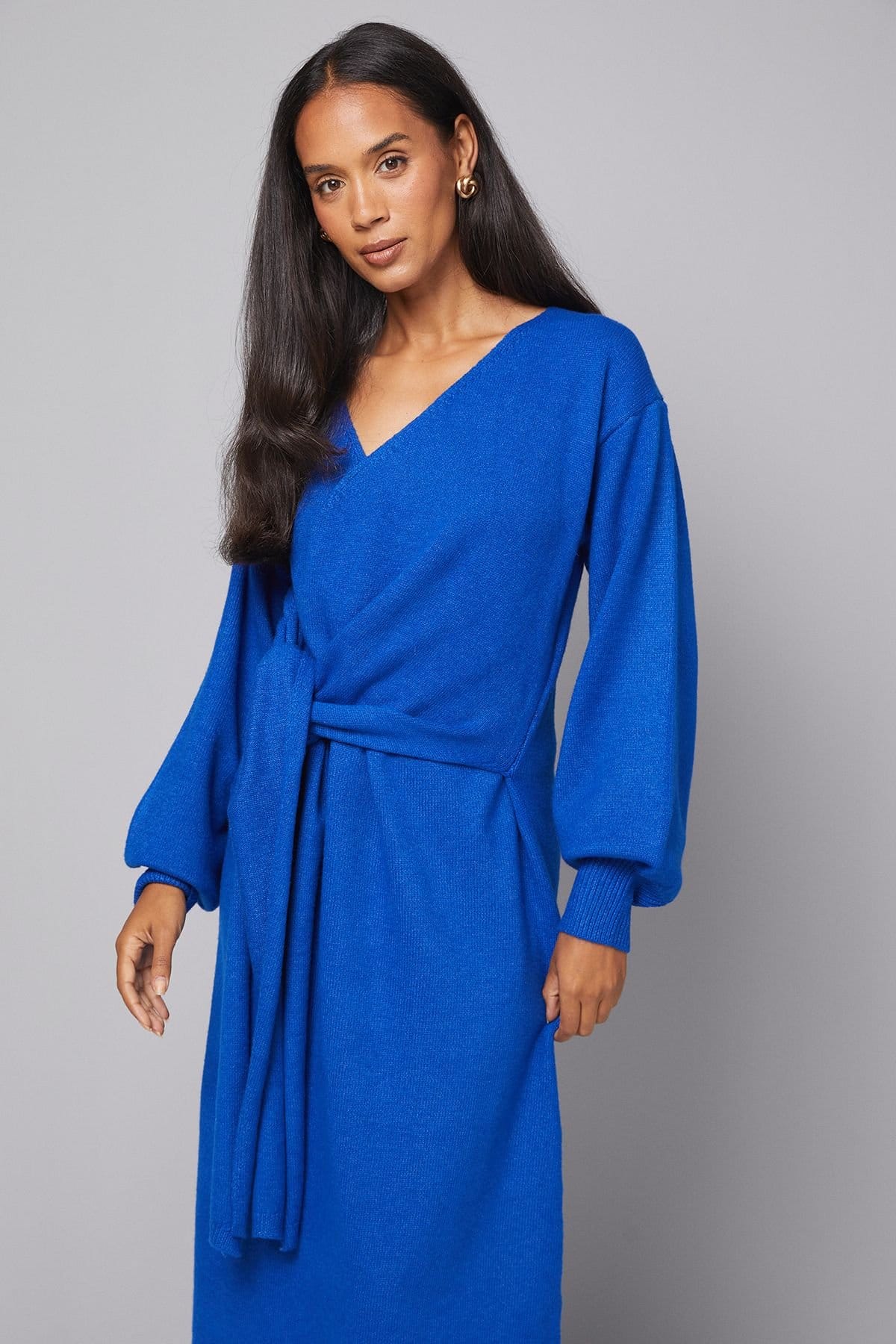 Wallis Wallis Women's Slouchy Wrap Knitted Midi Dress in Cobalt - 4