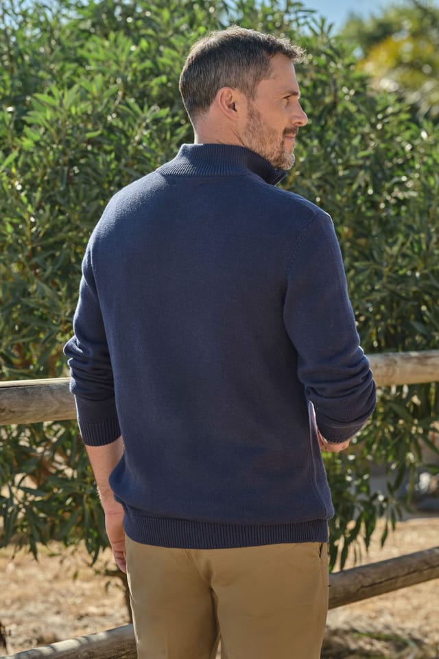 WoolOvers WoolOvers Men's Essential Cotton Zip Neck Jumper in Navy - 3