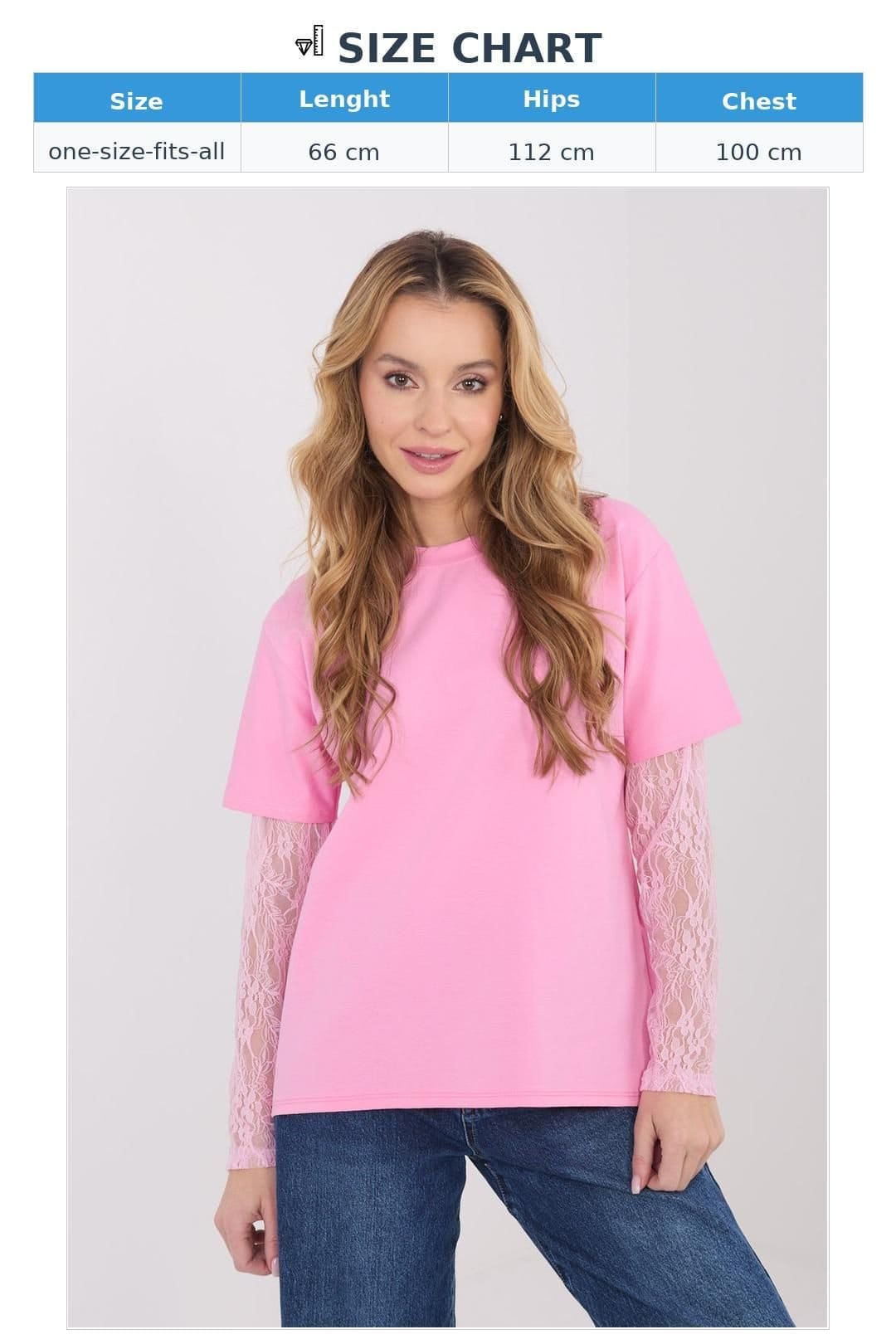 Love Lace Love Lace Women's Casual Cotton Blend Blouse with Lace Sleeves in Pink - 4