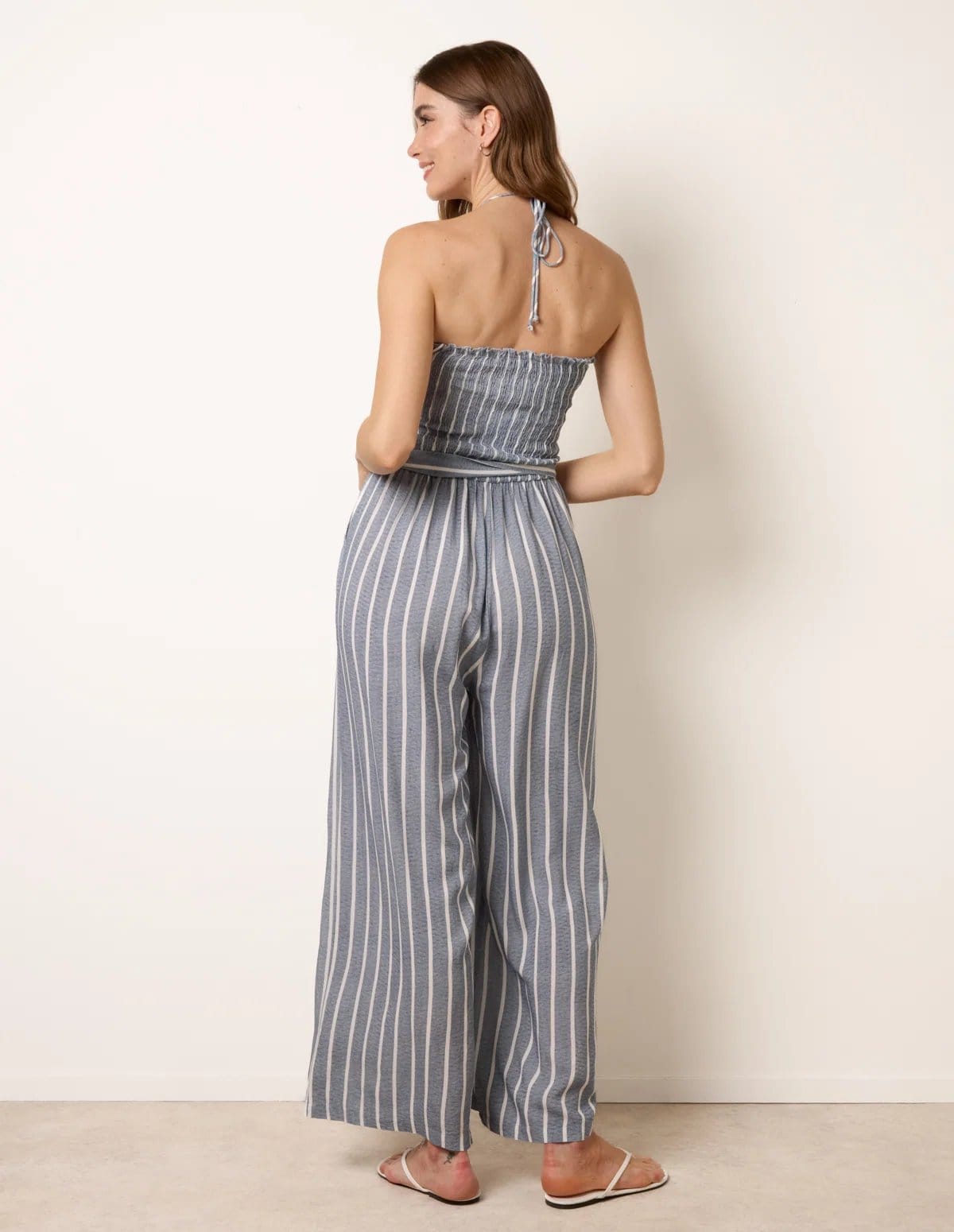 Blue Vanilla Bardot Tie Neck Pinstripe Jumpsuit - 4
