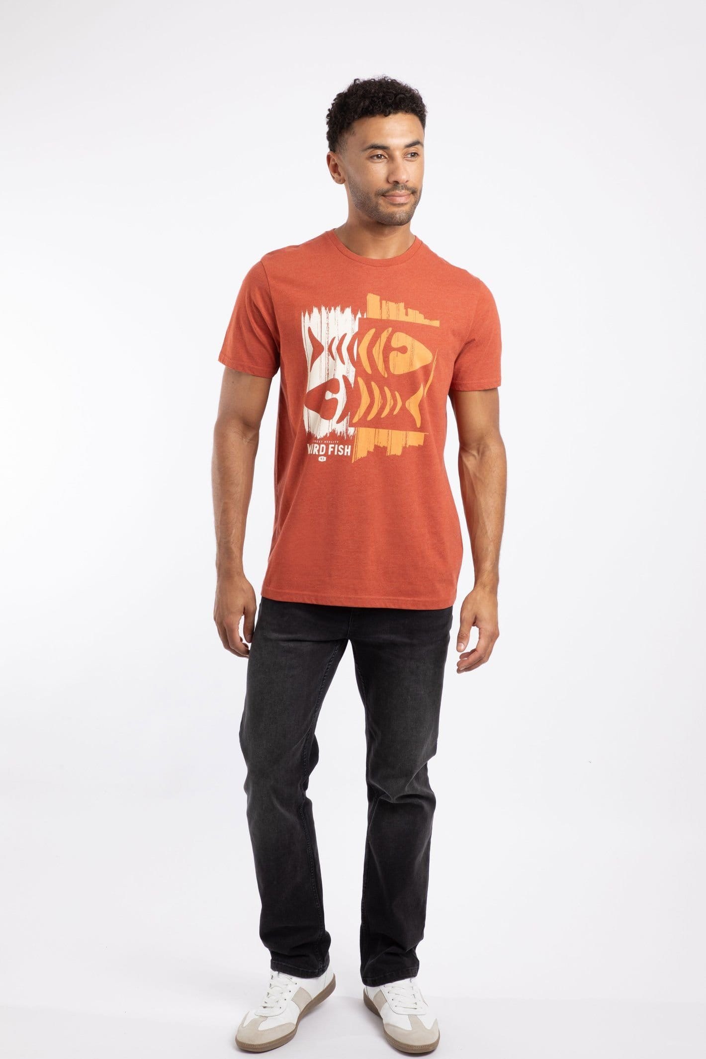 Weird Fish Weird Fish Men's Double Fish Front Print Graphic T-Shirt in Orange - 4