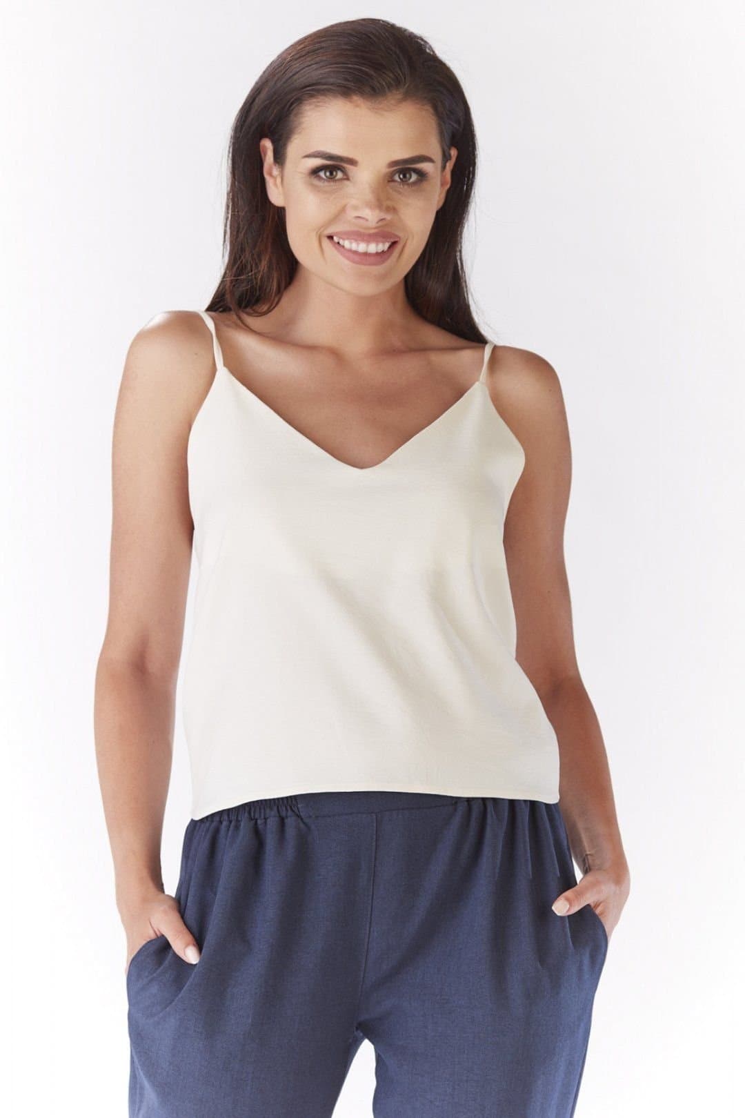 Love Lace Love Lace Women's Lightweight Strapy Blouse With Back Tie in Beige