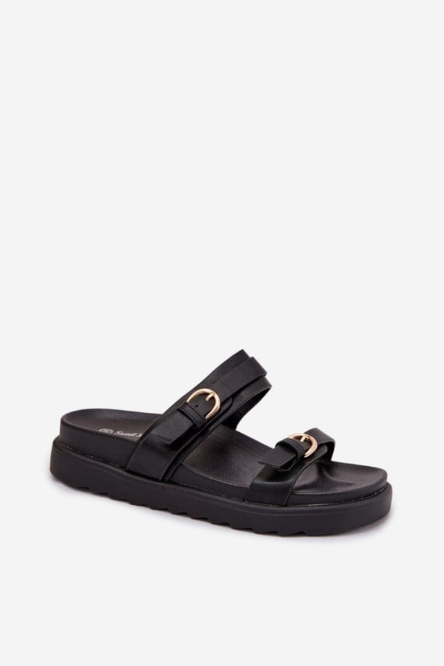 Love Lace Love Lace Women's Platform Sandals with Golden Buckle Straps for Summer Comfort in Black - 2