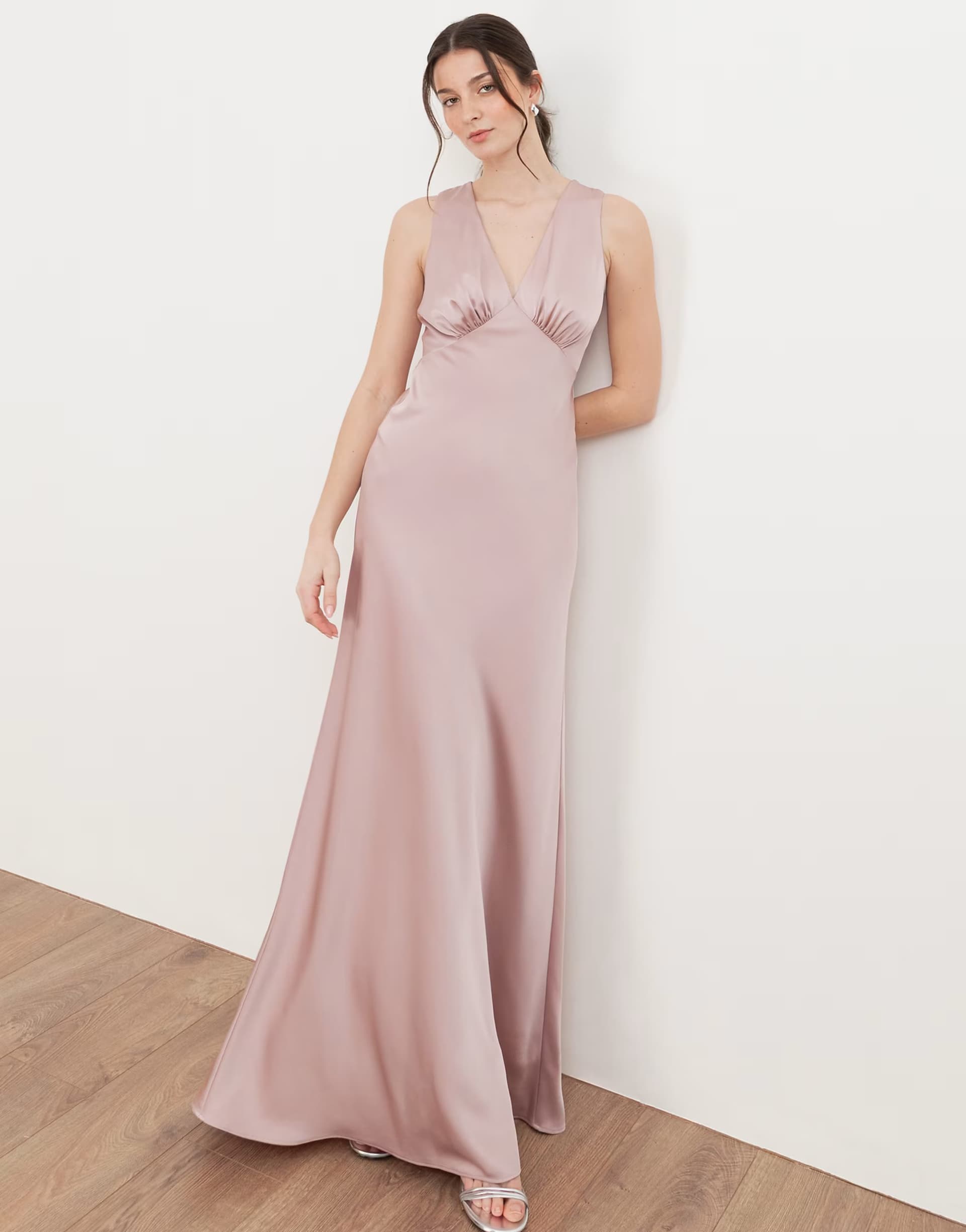 ASOS Maya Sleeveless v neck satin maxi dress in blush