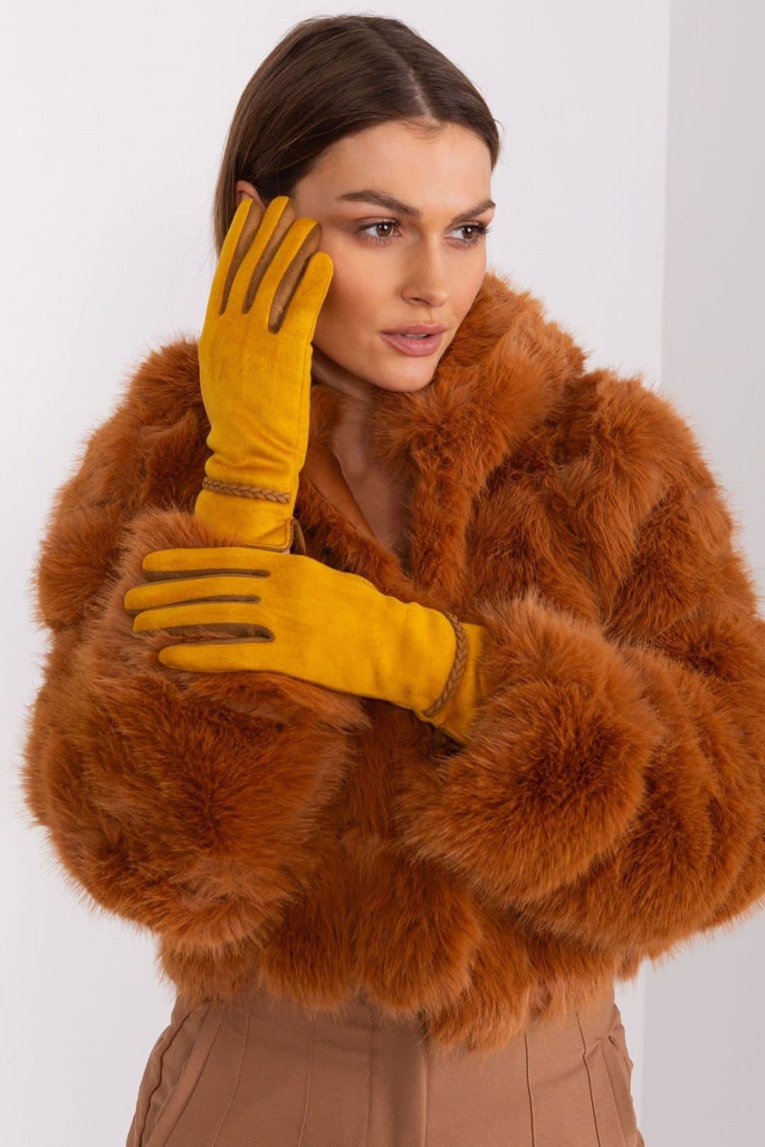 Love Lace Love Lace Women's Elegant Touchscreen Knit Gloves with Braided Wrist Straps in Yellow