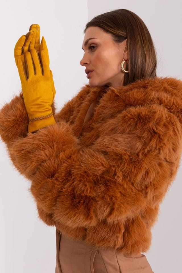 Love Lace Love Lace Women's Elegant Touchscreen Knit Gloves with Braided Wrist Straps in Yellow - 3