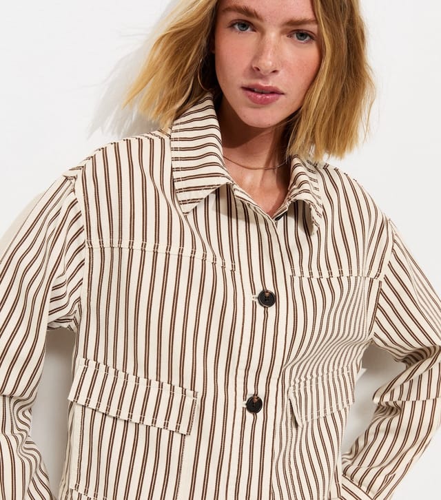 New Look Women's Brown Cotton Striped Shacket New Look - 2