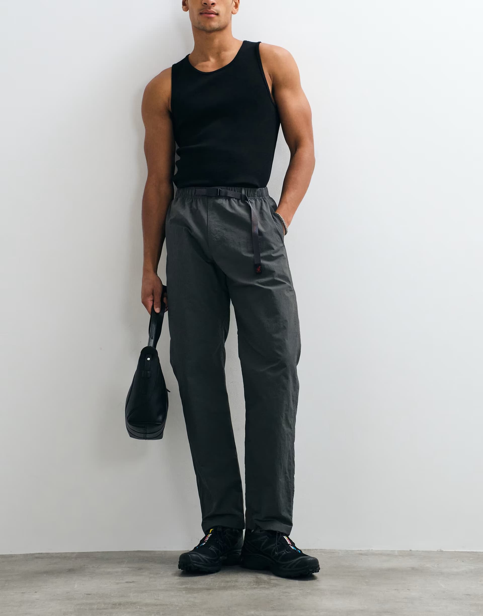 ASOS Gramicci nylon tapered trousers in charcoal