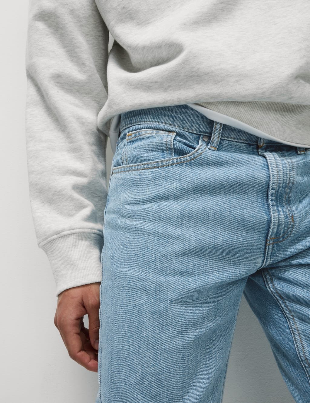 Marks & Spencer M&S Straight Fit Pure Cotton Jeans Light Blue Mix - 2