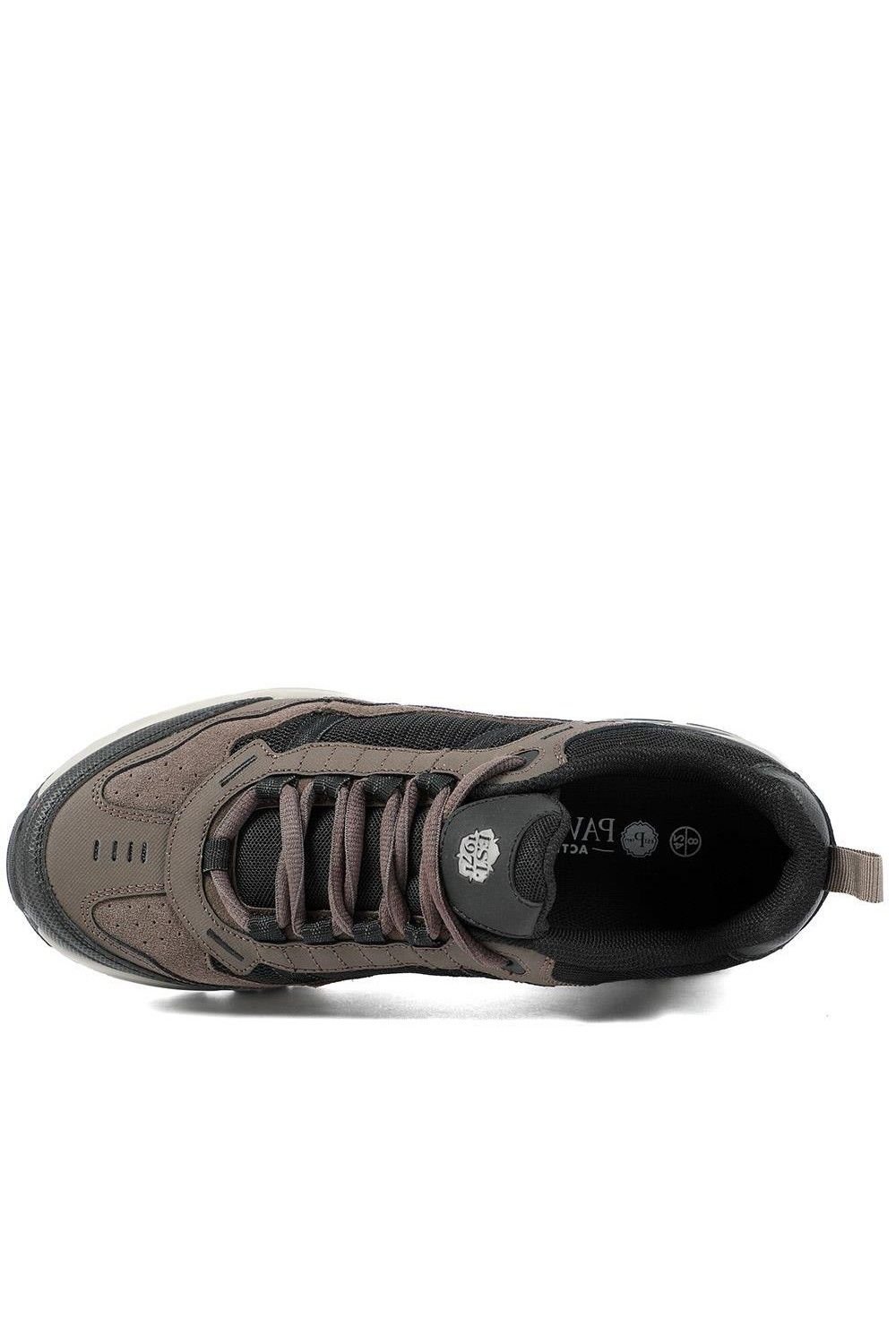 Pavers Pavers Men's Extra Wide Leather Memory Foam Lace Up Trainers in Brown - 4