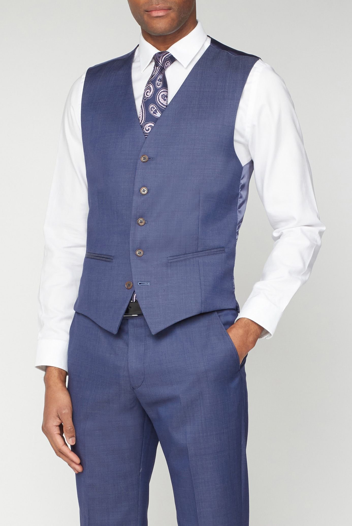 Scott Scott Men's Plain Pindot Waistcoat in Navy - 3