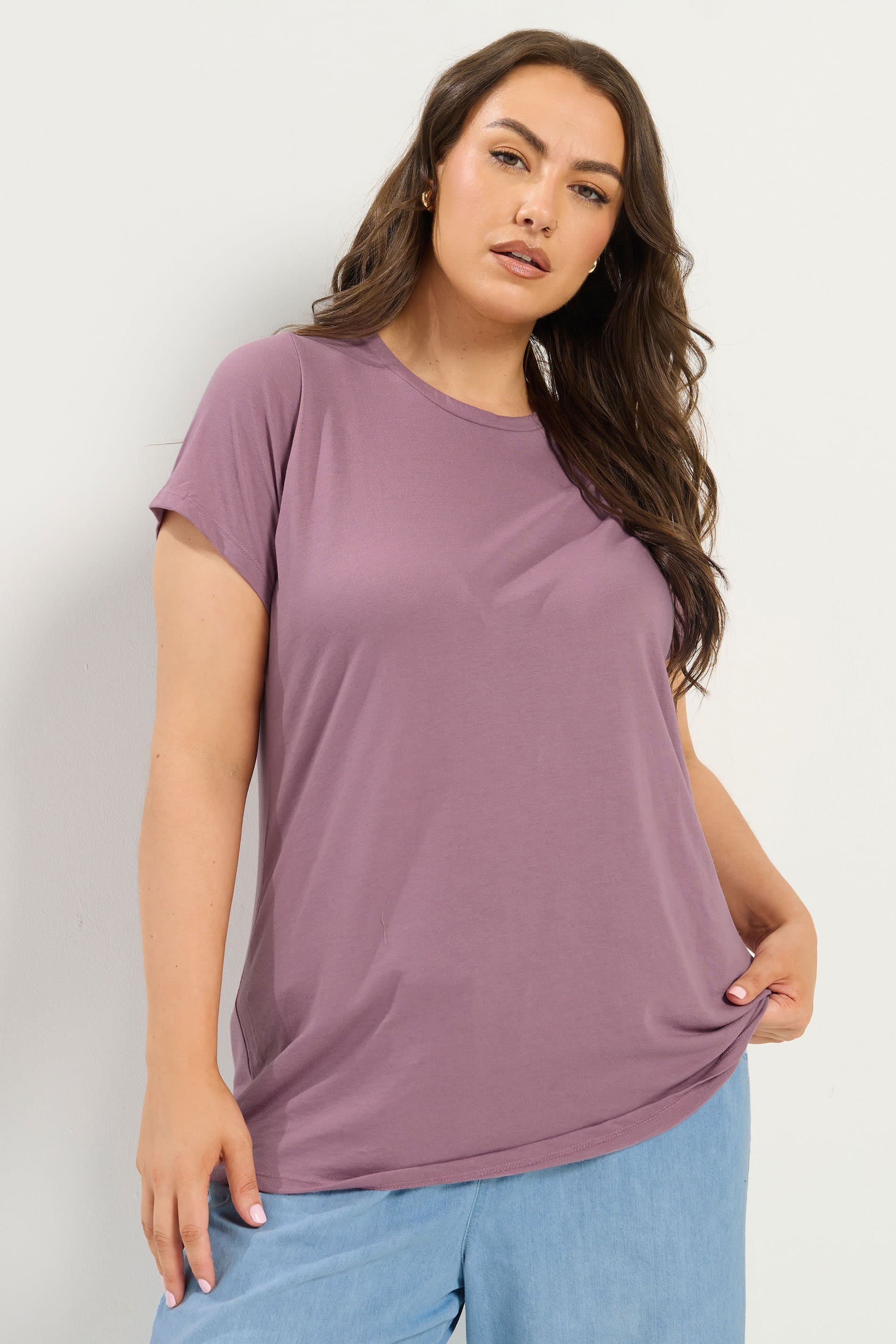Yours Plus Size Purple And White Cotton Blend Tshirts