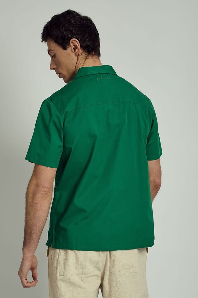 Native Youth Native Youth Men's Cotton Short Sleeve Floral Broderie Shirt in Green - 2