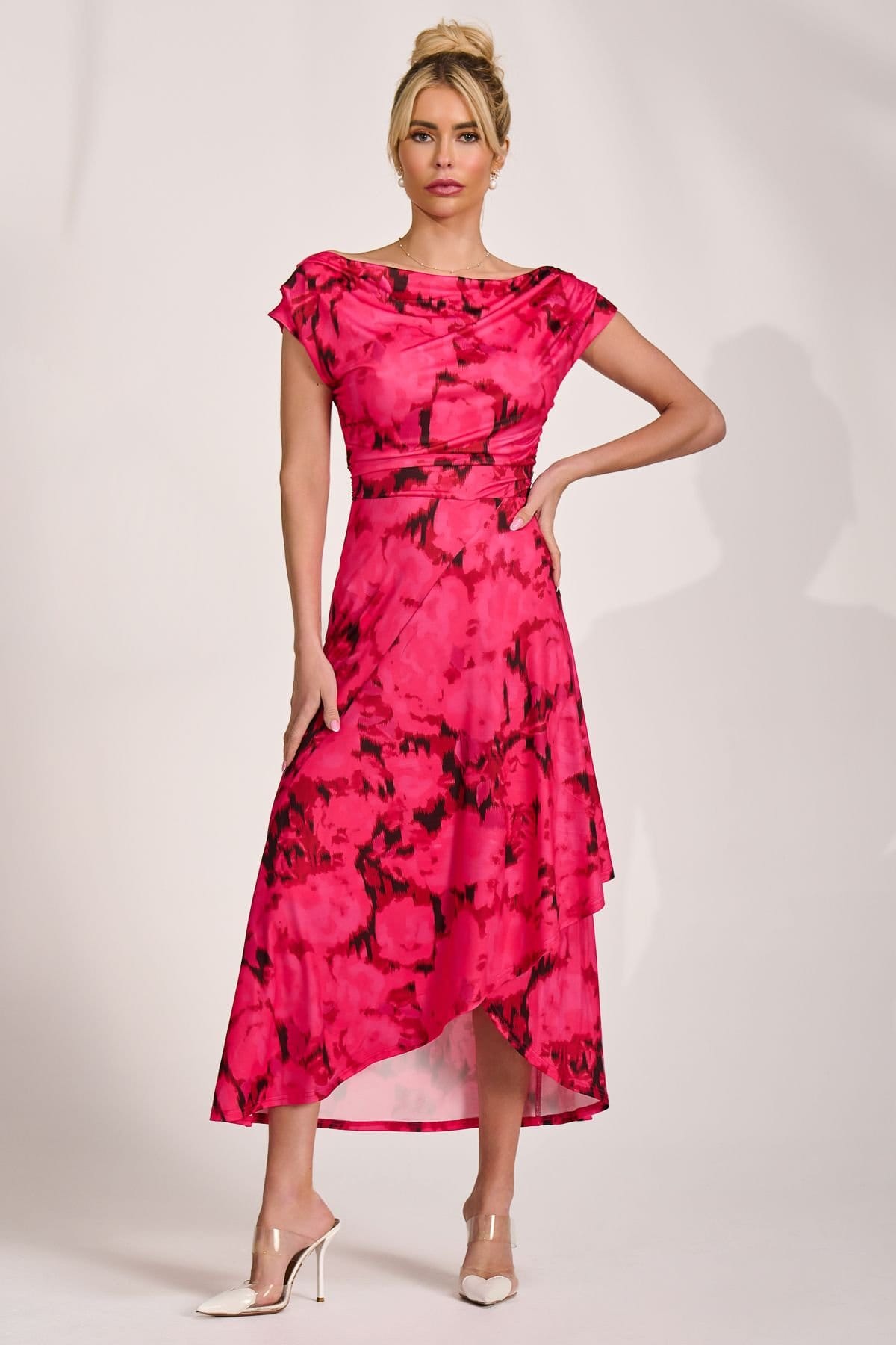 Jolie Moi Jolie Moi Women's Draped Asymmetric Jersey Midi dress in Pink - 4