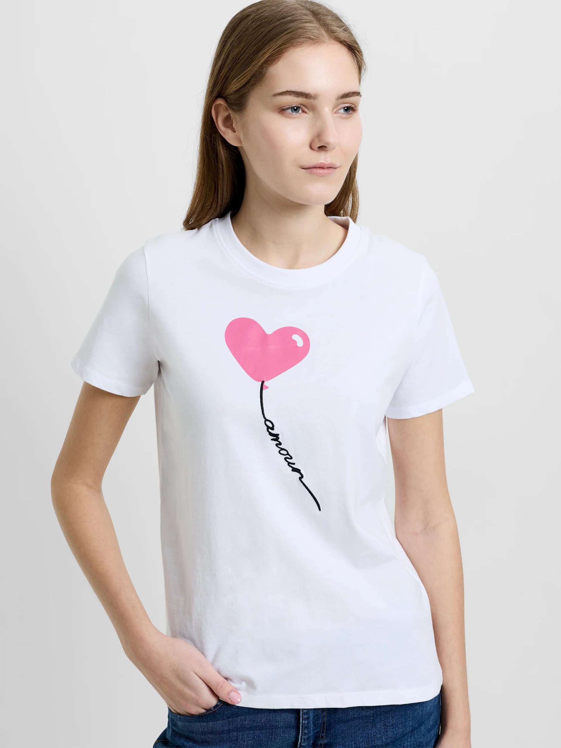 French Connection Balloon Heart Amour T-Shirt White/pink