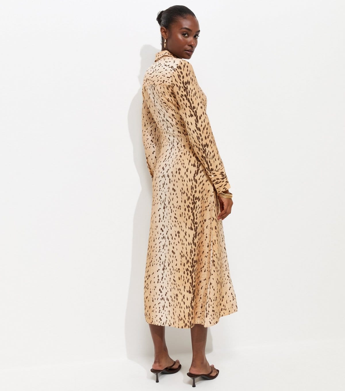 New Look Women's Brown Animal Print Long Sleeve Midi Shirt Dress New Look - 4