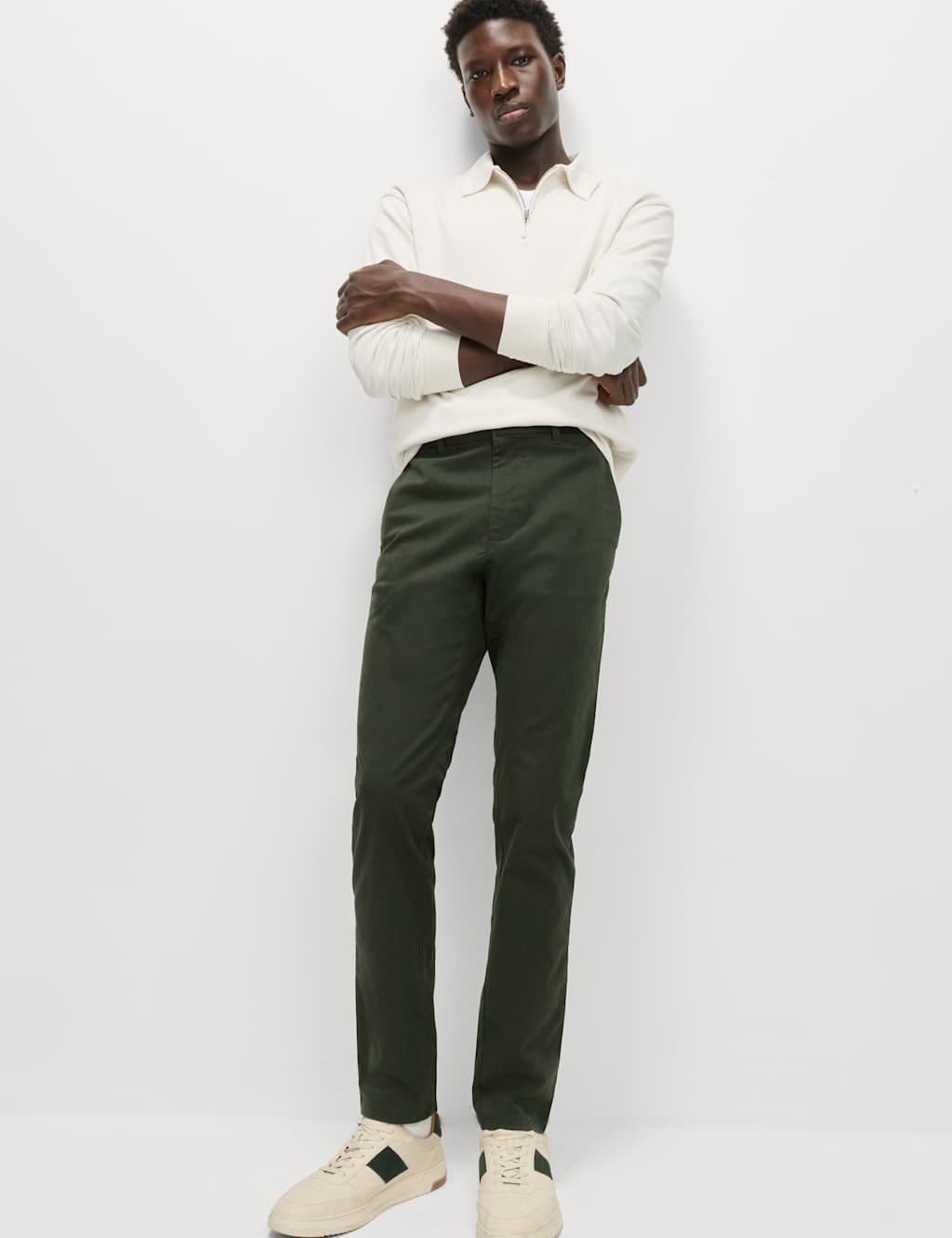 Marks & Spencer M&S Slim Fit Cotton Rich Stretch Chinos Dark Khaki - 1