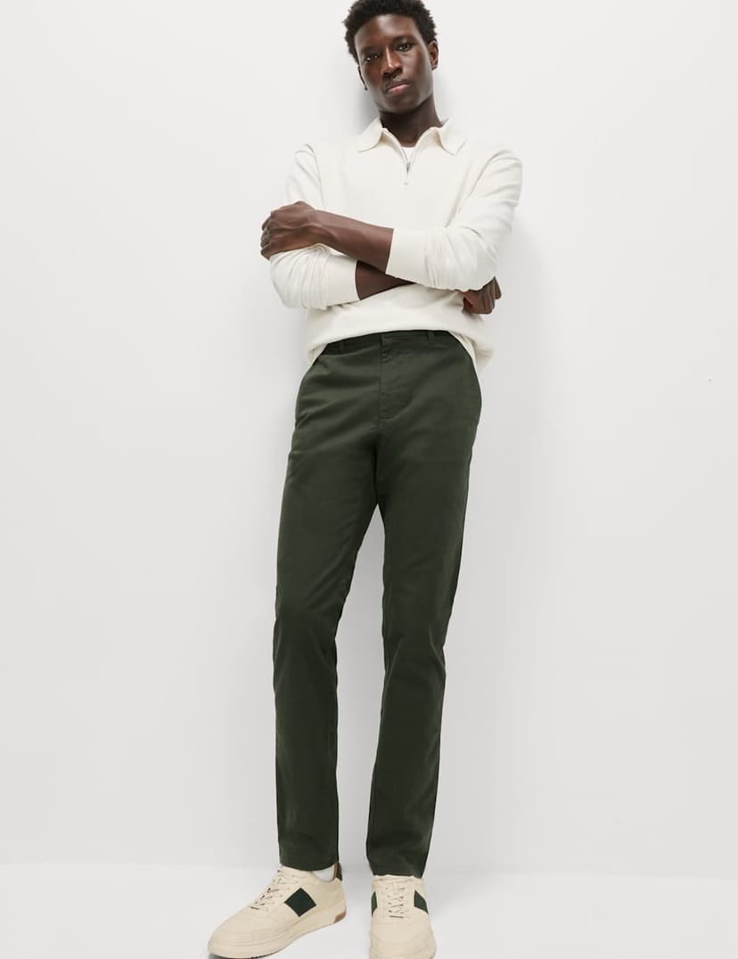 Marks & Spencer M&S Slim Fit Cotton Rich Stretch Chinos Dark Khaki - 1