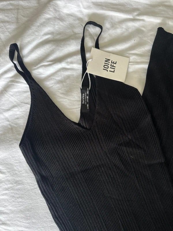 Bershka Black Ribbed Knit Bodycon Dress