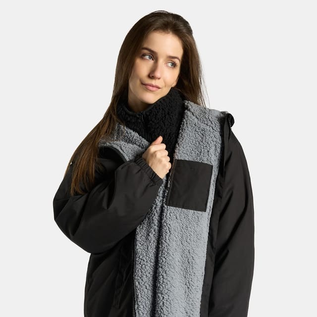 OHS OHS Women's 2 Piece Plain Changing Robe & Full-Zip Teddy Fleece Co-Ord Set in Black - 2