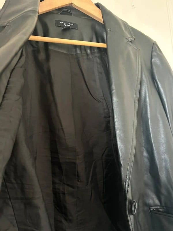 New Look Faux Leather Petite Blazer in Black