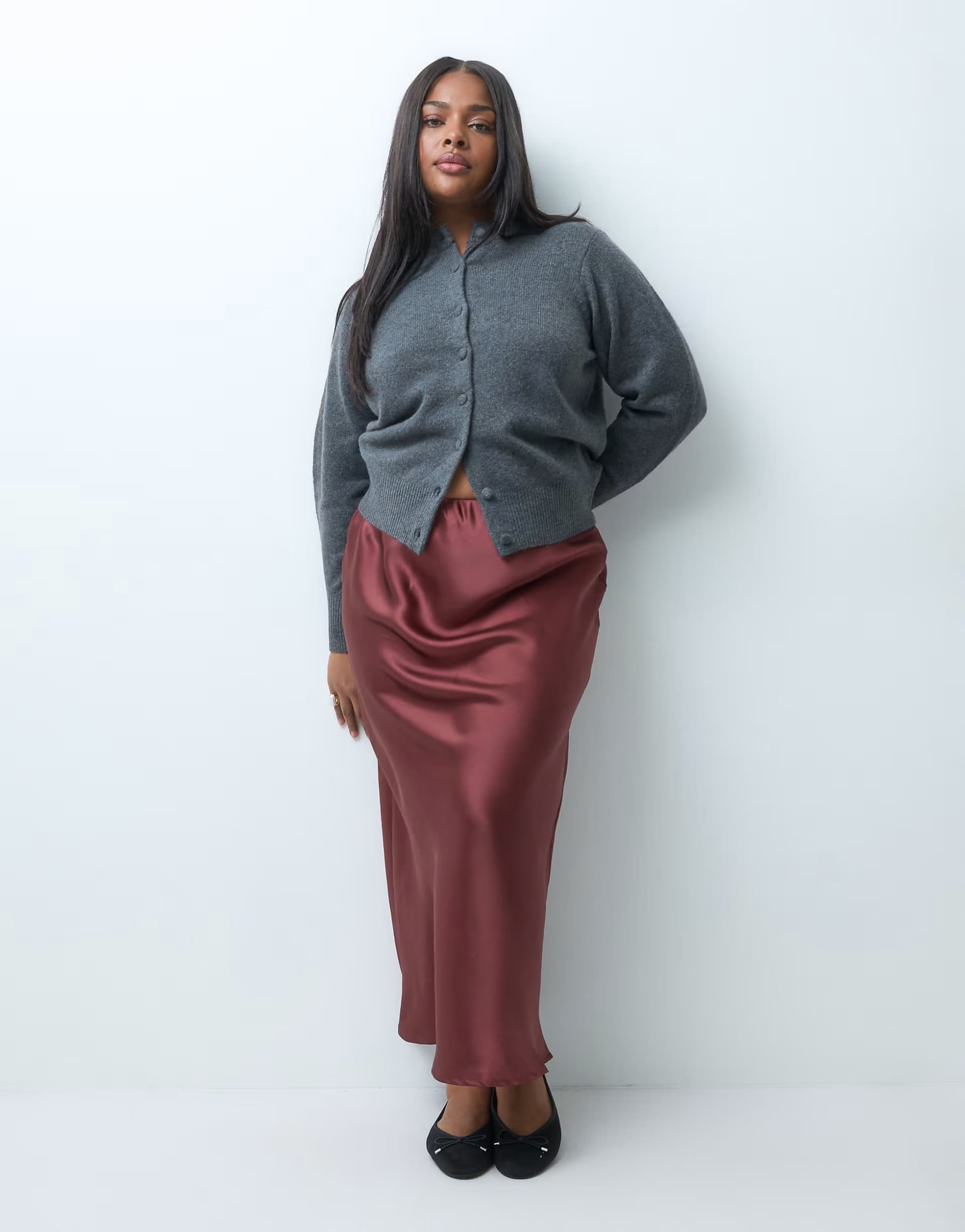 ASOS ASOS DESIGN Curve satin bias maxi skirt in burgundy