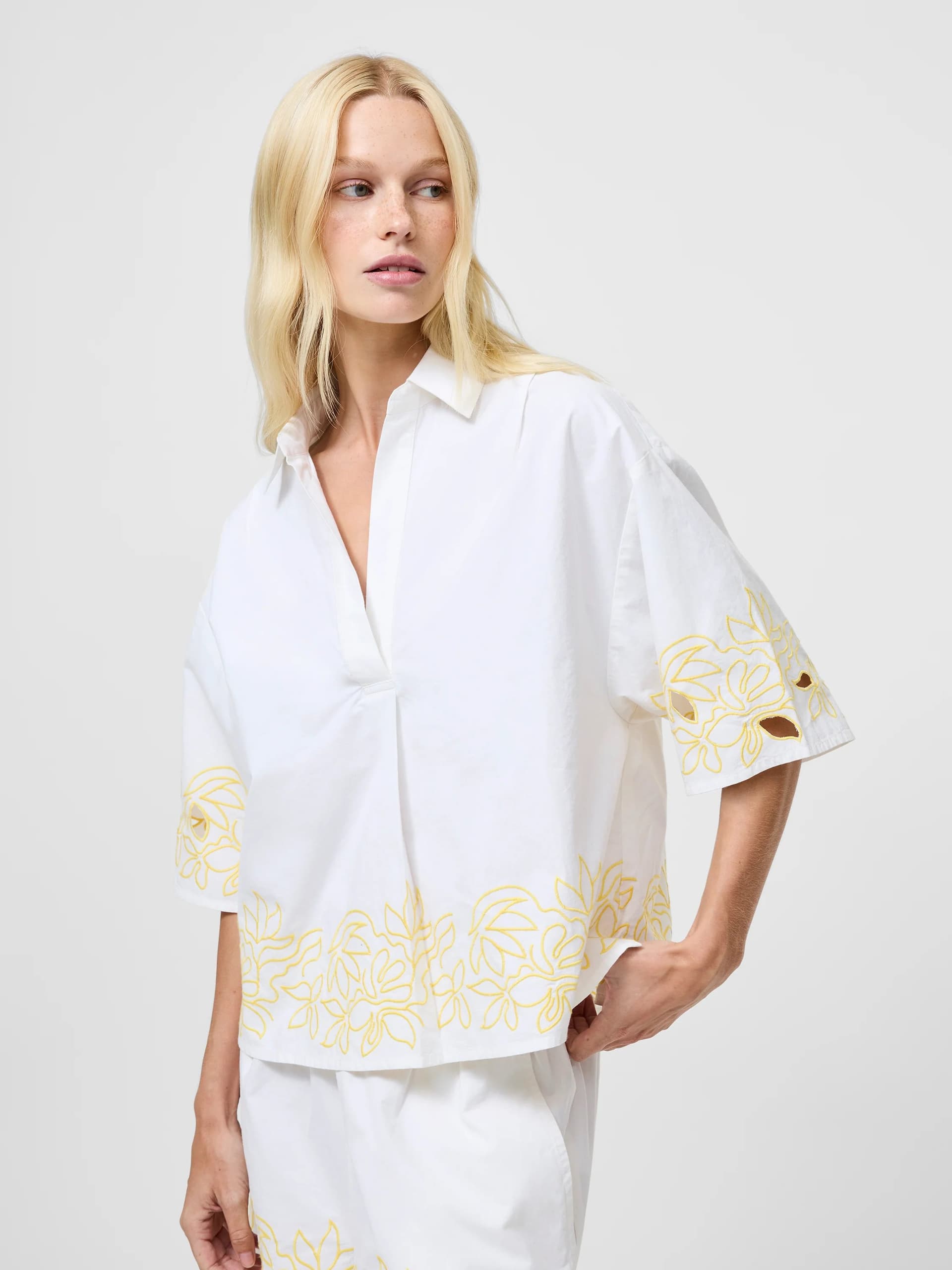 French Connection Alissa Cotton Popover Shirt Linen White/Butter Yellow