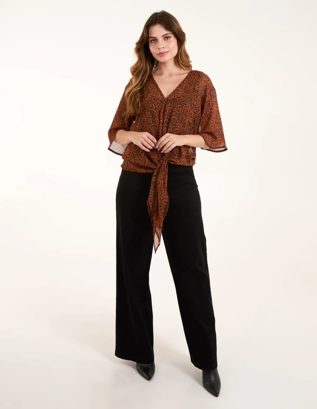 Blue Vanilla Tie Front V Neck Blouse - 2