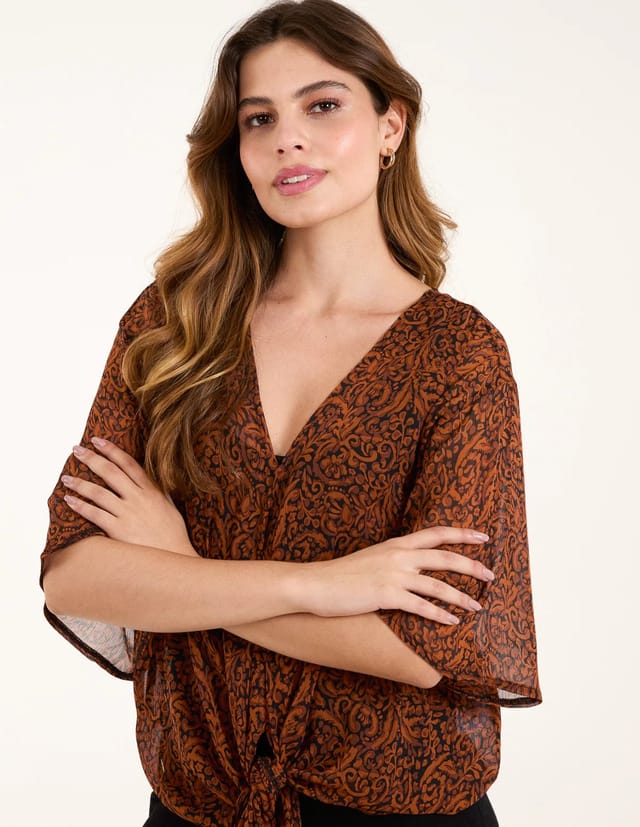Blue Vanilla Tie Front V Neck Blouse - 3