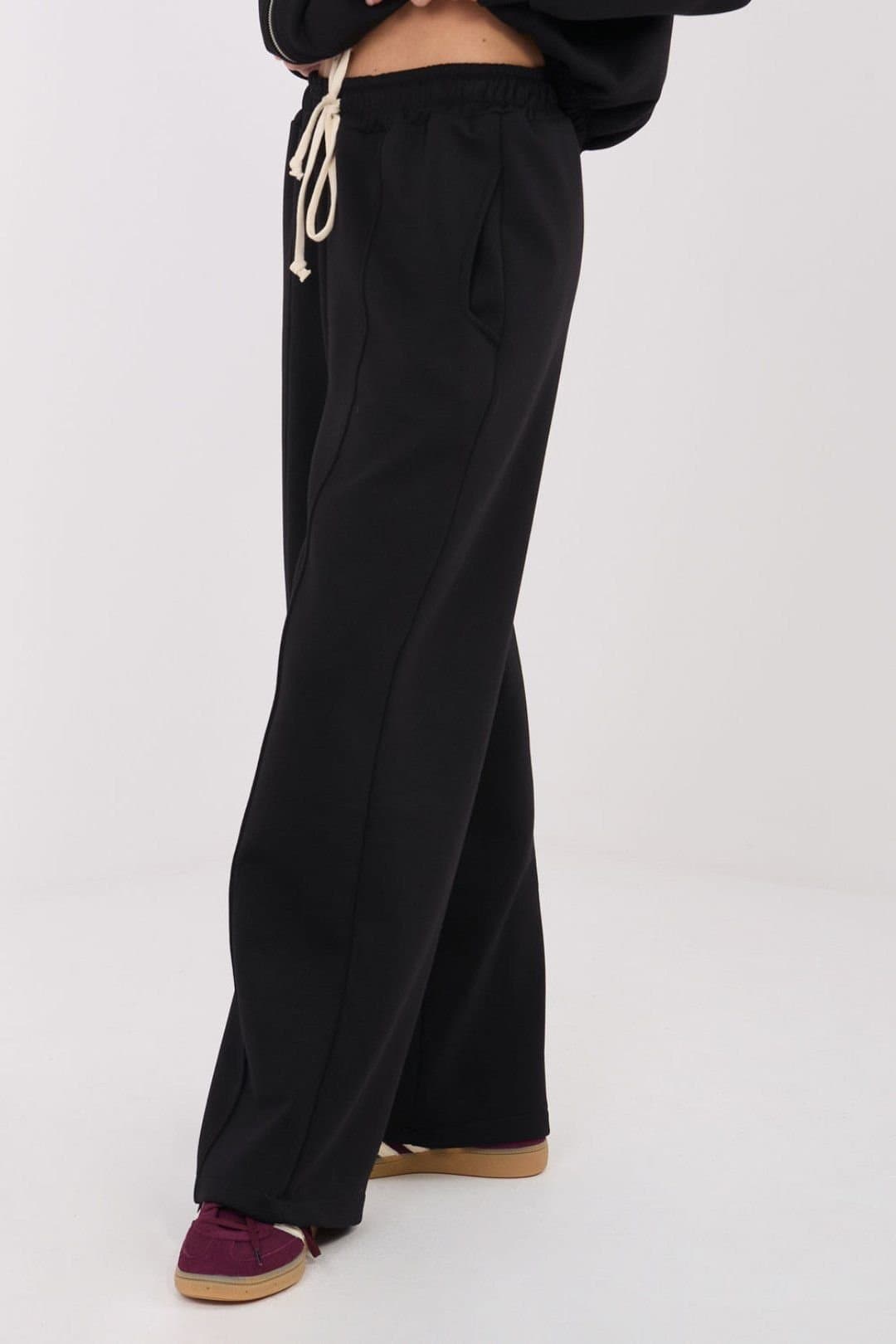 Love Lace Love Lace Women's High Waist Wide Leg Sweatpants with Tie Waist in Black