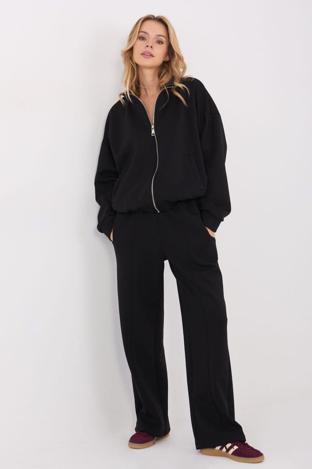 Love Lace Love Lace Women's High Waist Wide Leg Sweatpants with Tie Waist in Black - 2